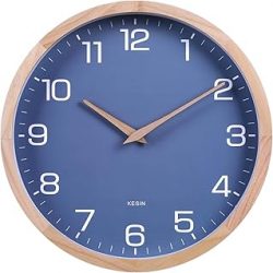 Kesin Reloj de pared de 12 pulgadas, silencioso, sin tictac, funciona con pilas, reloj moderno y simple de madera azul decorativo para cocina, sala de estar, dormitorio, habitación de los niños
