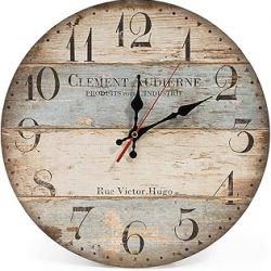 Reloj de pared redondo de madera vintage silencioso de 12 pulgadas, números arábigos, estilo vintage, rústico, elegante, de madera, redondo, decoración del hogar, reloj de pared (Victor