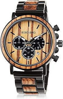 BOBO BIRD Relojes de madera para hombre, cronógrafo combinado de madera y acero inoxidable, relojes de pulsera casuales de cuarzo militar