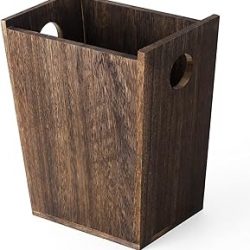 ETELI Cubo de basura de madera, pequeño rectangular, rústico, con asas, para dormitorio, baño, cocina, oficina, color marrón