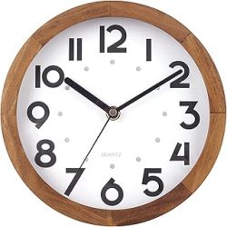BEW Reloj de pared pequeño, reloj de pared de madera retro silencioso de 8 pulgadas, reloj de pared decorativo de madera para cocina, dormitorio, sala de estar