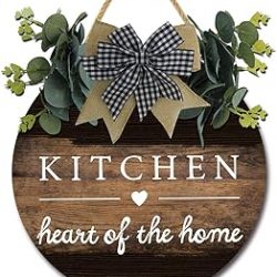 Letrero de cocina de madera, letrero de cocina de madera, letrero de corazón de cocina para pared, 12 x 12 pulgadas, divertido inspirador, decoración de cocina para el hogar, granja, porche, rústico,