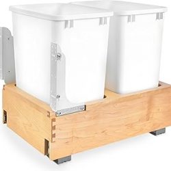 Rev-A-Shelf Contenedor de basura doble de 35 cuartos de galón de madera extraíble debajo del gabinete con rodamientos de bolas de extensión completa, madera de arce, 4WC-18DM2