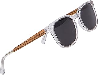 Woodies Gafas de sol con montura de acetato transparente y lentes TAC de colores | Caja de regalo de madera GRATIS | 100% protección contra rayos UVA/UVB