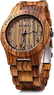 Bewell W086B - Reloj de pulsera para hombre, de madera, analógico, de cuarzo, ligero, hecho a mano, de madera