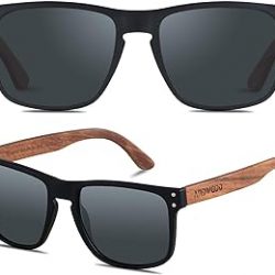 ANDWOOD Gafas de sol polarizadas con protección UV para hombre, marco de madera, gafas de sol de playa para mujer, persianas cuadradas de madera