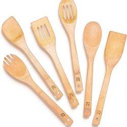 Riveira Cucharas de madera de bambú para cocinar, 6 piezas, espátula de madera esencial de apartamento, cuchara antiadherente, juego de utensilios de cocina de alta calidad, regalos de inauguración de