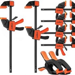 HORUSDY Paquete de 8 abrazaderas de barra para carpintería, abrazaderas de barra de 12 y 6 pulgadas, juegos de abrazaderas de trabajo de madera, abrazaderas rápidas F con límite de carga de 150 libras