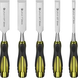 Lytool Juego de cinceles de madera de 5 piezas, juego de cinceles de trabajo de madera para carpintería, hoja de borde biselado de acero CR-V, cinceles de madera para tallado de madera, mortaja, 1/4