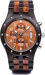 BEWELL W109D Sub-dials Reloj de pulsera de madera con movimiento analógico de cuarzo y fecha para hombres