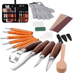 Juego de herramientas de tallado de madera, kit de cuchillos para tallar detalles y gancho para principiantes, cuchillo de corte para cuchara, taza, taza, carpintería, diseño de mango redondo y 6