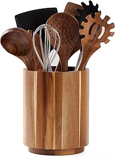 Soporte para utensilios de madera de acacia para encimera de cocina, giratorio de 360° de 7.2 pulgadas, utensilio de cocina de madera para encimera, decoración de cocina de granja