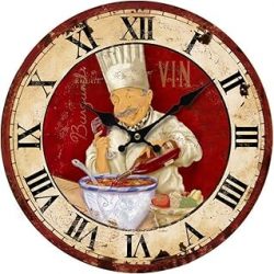 KiaoTime Reloj de pared vintage de 13.5 pulgadas de cocina italiana reloj de chef sin tictac reloj de pared de madera de cocina