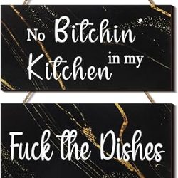 Jetec 2 letreros divertidos de cocina con texto en inglés «No Bitchin in My Cook» («No Bitchin in My Kitchen») de madera rústica para decoración del hogar, 10 x 5 pulgadas (simple)
