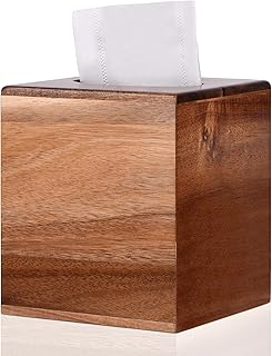 Caja de pañuelos cuadrada para caja de pañuelos de madera de acacia con parte inferior deslizable, cubo de madera para baño, dormitorio, mesa de comedor, oficina, cocina