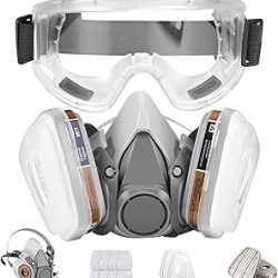 Máscara respiradora, máscara de gas de media cara con gafas de seguridad, reutilizable, protección respiratoria profesional contra polvo, productos químicos, pesticidas y vapores orgánicos,
