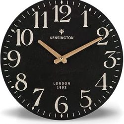 Nikky Home Reloj de pared redondo, silencioso de cuarzo Análogo 12 pulgadas x 12 pulgadas, color negro de Estilo Británico