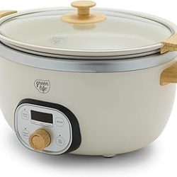 GreenLife Olla de cerámica antiadherente de 6 cuartos de galón, olla extraíble programable sin PFAS para comidas familiares, sellar en la estufa para mantener el calor, temporizador digital, tapa de