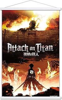 Trends International Attack on Titan - Póster de pared de fuego, 22.375 x 34 pulgadas, paquete de impresión y colgador blanco