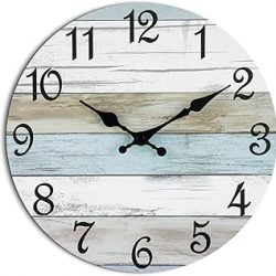 CHYLIN Reloj de pared silencioso sin tictac, funciona con pilas, reloj rústico costero de campo decorativo para baño y cocina (10 pulgadas)