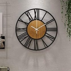 1st owned Relojes de pared para decoración de sala de estar, 13 pulgadas, vintage, redondo, silencioso, sin tictac, metal negro, relojes modernos de madera para el hogar, dormitorio, cocina, jardín,