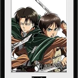 Ataque a Titán Eren y Levi - Póster enmarcado de 12 x 16 pulgadas, impresiones artísticas de manga para dormitorio, oficina, habitación, decoración de regalo
