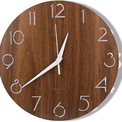 Nicunom Reloj de pared de madera de 12 pulgadas, diseño de números recortados, relojes de pared de estilo rústico rústico, silencioso sin tictac, decoración para el hogar, sala de estar, dormitorio,
