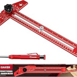 Saker Regla de línea de marcado de rotulador de carpintería, regla cuadrada deslizante de aleación de aluminio ajustable, regla de ayuda de dibujo de línea de precisión con escala de ajuste de ángulo