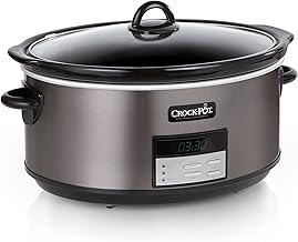 Crock-Pot Olla de cocción lenta programable grande de 8 cuartos de galón con ajuste automático de calor, acero inoxidable negro (paquete de 1)