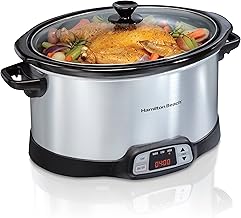 Hamilton Beach Olla de cocción lenta programable de 8 cuartos de galón con tres ajustes de temperatura, recipiente y tapa aptos para lavavajillas, plata (33480)