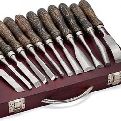 SELFIE CAT Juego de 12 cinceles de madera para herramientas de carpintería, herramientas de tallado de madera con estuche de madera, kit de tallado de madera para principiantes y profesionales, nogal