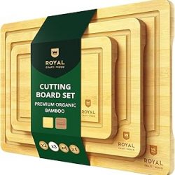 Royal Craft Wood - Juego de tablas para cortar de bambú con ranura para líquidos