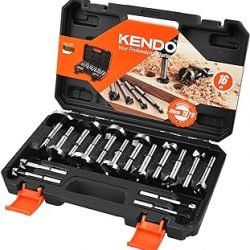 KENDO Juego de brocas Forstner de 16 piezas, hechas de acero aleado, brocas Forstner para carpintería, abridor de barrena y vástago redondo, herramienta de corte para madera dura, madera blanda,