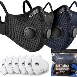 BASE CAMP Máscara de polvo M Plus Upgrade con 6 filtros de carbón activado, máscaras de trabajo de seguridad para carpintería, construcción, lijado, patio, césped, pintura y lijado