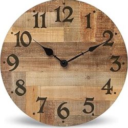 NIKKY HOME Reloj de pared rústico de granja, 12 pulgadas, funciona con pilas, silencioso, sin tictac, reloj de madera MDF vintage, decoración del hogar para cocina, sala de estar, dormitorio, oficina