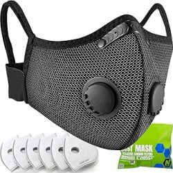 BASE CAMP Máscara antipolvo M Plus plateada y negra, máscara facial reutilizable con 6 filtros de carbón activado, máscaras de trabajo de seguridad para carpintería, construcción, pintura de césped de