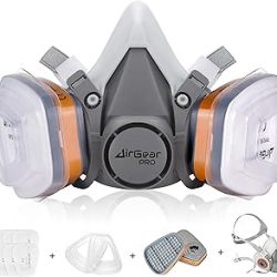 AirGearPro M-500 Máscara respiradora reutilizable con filtros A1P2 | Antigas, antipolvo | Máscara de gas ideal para pintar, carpintería, construcción, lijado, pulverización, productos químicos,