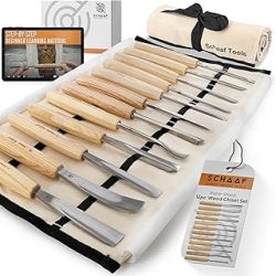 Schaaf Wood Carving Tools Juego de 12 cinceles con estuche de lona | Cinceles de madera para carpintería | Herramientas y accesorios de trabajo de madera | Cinceles para tallar madera | Cuchillas de