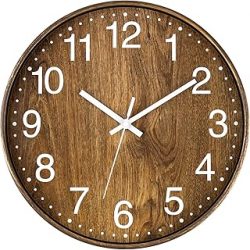 Lumuasky Reloj de pared de madera, 12 pulgadas, silencioso, sin tictac, funciona con pilas, reloj redondo para sala de estar, dormitorio, cocina, oficina en casa