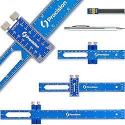 Procision - Regla de carpintería, juego de 3 (12, 8, 6 pulgadas), regla de bolsillo precisa para carpintería con accesorio deslizante extra ancho de 2 pulgadas, regla deslizante tipo T, regla cuadrada