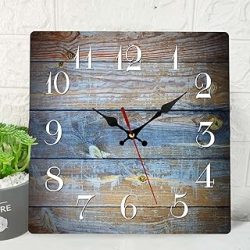 ArtSocket Reloj de pared de madera silencioso sin tictac, cuadrícula de espectro geométrico colorido arco iris, moderno, cuadrado, rústico, reloj de pared decorativo para el hogar, cocina, sala de