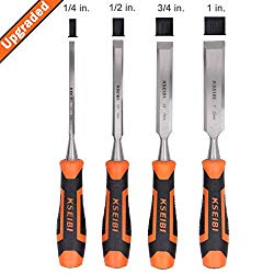 KSEIBI 312130 Premium Wood Chisel Set Chrome Manganese Blades for Woodworking, Carving, Soft Grip Handles W Hammer Steel-end Cap 4-Piece