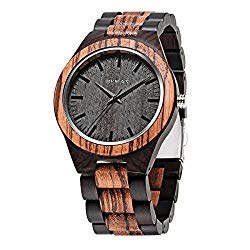 Men Wood Watch Quartz, BYMAX Fashion Handmade Wooden Wrist Watches Mens, Zebra Black