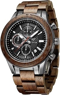 Men's Wood and Stainless Steel Watches, Chronograph 3 Dials Chronograph Quartz Casual Business Multifunctional Men's Wood Watches, Handmade