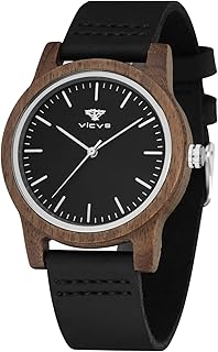 Wooden Watches for Men and Women, Natural Walnut/Olive Wood Japanese Quartz Chronograph, Adjustable Strap, Military Sports and Leisure
