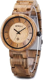 BEWELL Wood Watches for Women, Handmade Lightweight Adjustable Wood Band Quartz Wristwatch