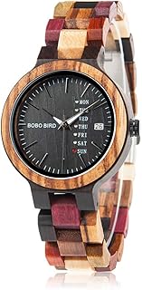 BOBO BIRD Wood Watches Colorful Wood WristWatches Week & Date Display Multifunction Handmade Quartz Watch Sport Chronograph Unique Wristwatch for Men Women