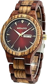 Handmade Wood Watches for Men Red Dial Lightweight Analog Quartz Wooden Watch Adjusted Band