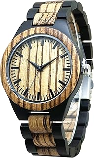 Men's Wooden Watch Lightweight Analog Handmade Quartz Wood Wrist Watches Case Diameter 45MM