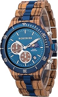 BOBO BIRD Mens Quartz Wooden Watches Stainless Steel Red Sandalwood Alloy Wood Watch for Male Classic Function Wristwatch Chronograph Luminous Hands Day and Night Date Display